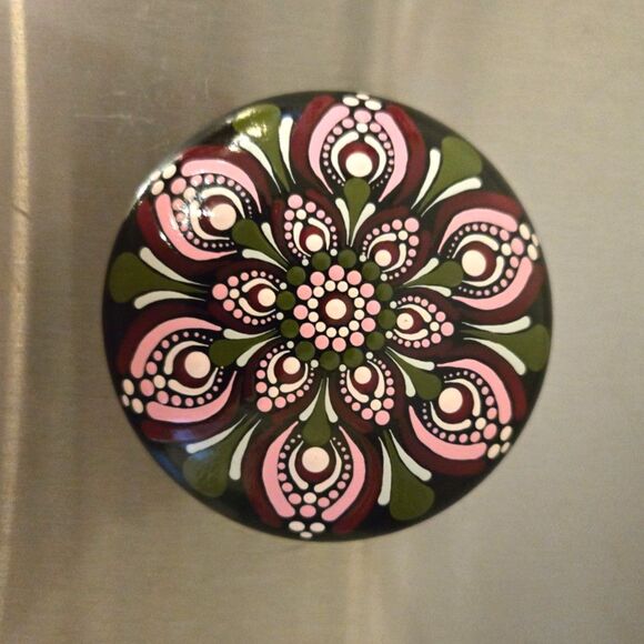 Hand Painted Dot Art Mandala Stone Paperweight Signed by Artist - Picture 1 of 2